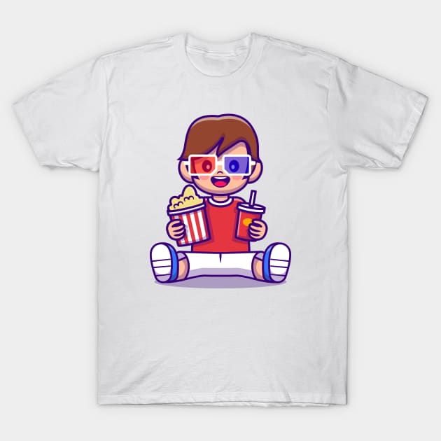 Cute Boy Holding Popcorn And Drink T-Shirt by Catalyst Labs